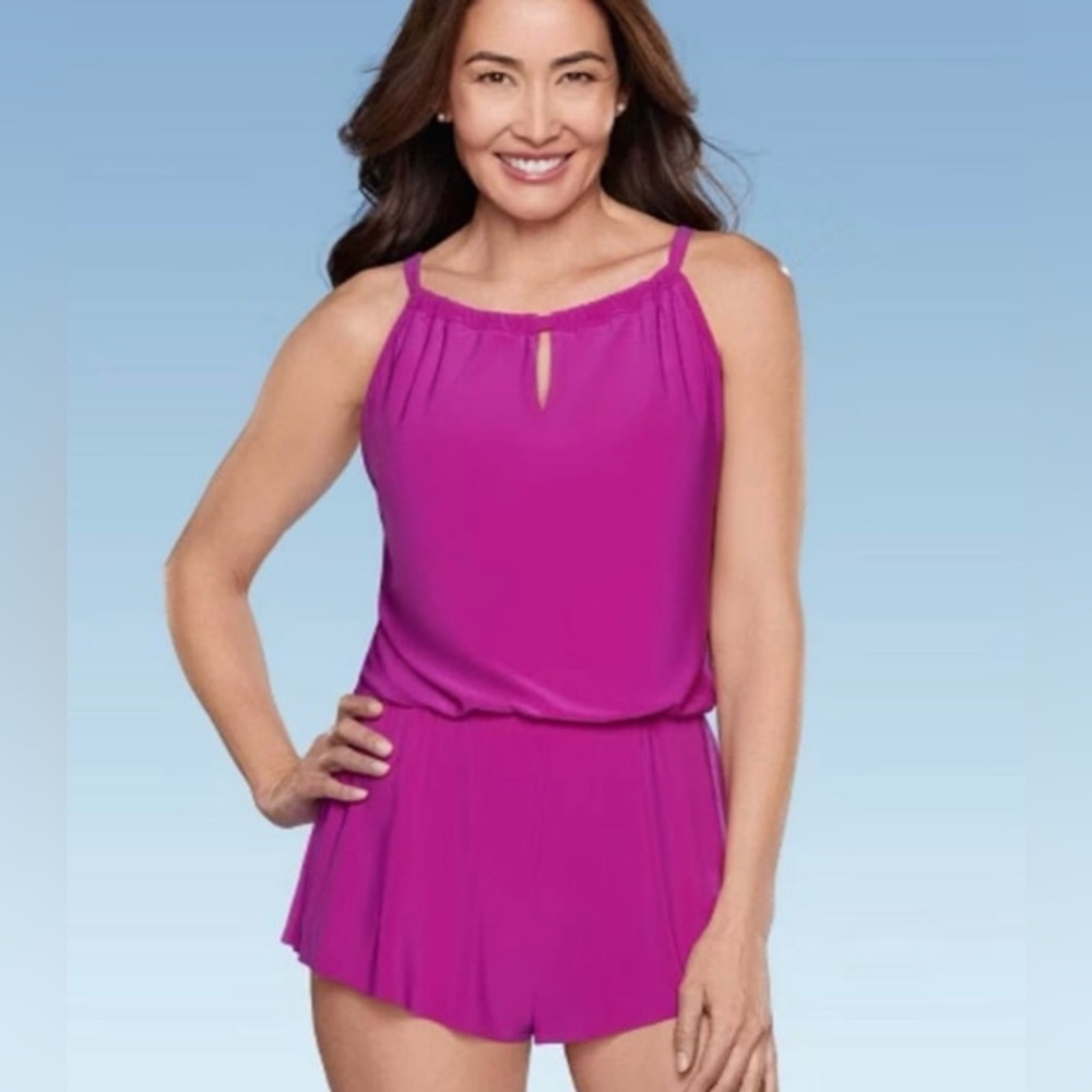 Aqua Green Size Large Small Dark Pink Swim Romper 1 Piece Swimsuit Pockets Small